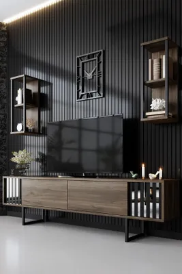 Produktbild von Skye Decor, Chrome Line Set - Walnut, Black, Wohnzimmer, Wohnzimmermöbel-Set, Nussbaum, 180 x 48 x 30 cm