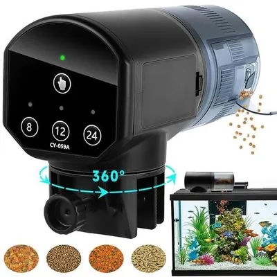 Image de Distributeur automatique de nourriture pour poissons Aquarium, capacité 200 ml Distributeur électrique de nourriture Aquarium, résistant à l'humidité - pour les vacances de week-end
