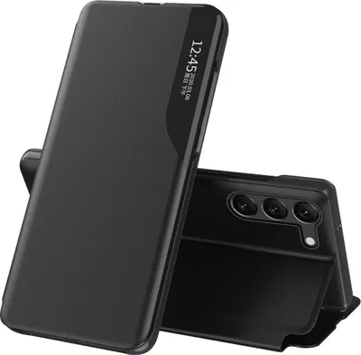 Image de Etui à rabat pour Samsung Galaxy S23+, étui en cuirPolyuréthaneavec fenêtre et fonction stand noir