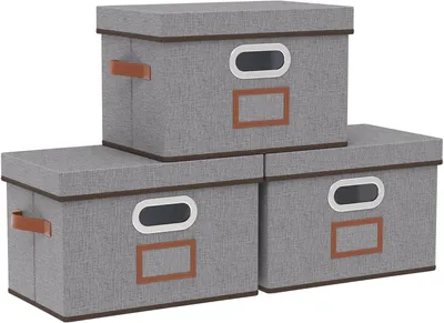Obrázek produktu pro Sada tří skládacích úložných boxů s víkem a madlem, rozměry 38 x 25 x 25 cm, barva šedá