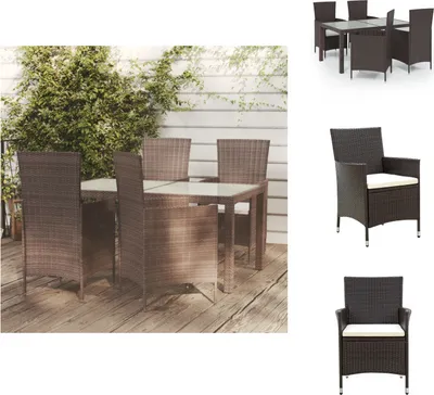 Produktbild von vidaXL 5-tlg. Garten-Essgruppe mit Auflagen Poly Rattan Braun -  Gartenmöbel-Sets