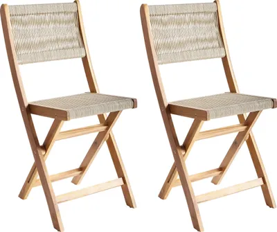 Produktbild von BELIANI Gartenstühle 2er Set Beige aus Akazienholz mit Seilgeflecht Klappbar Faltbar Klassisches Zeitloses Design Outdoor Gartenmöbel