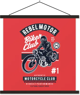 Produktbild von MuchoWow® Textilposter Motorrad - Mann - Retro - Zeichnung 90x90 cm mit schwarzem Rahmen - Magnetisches
