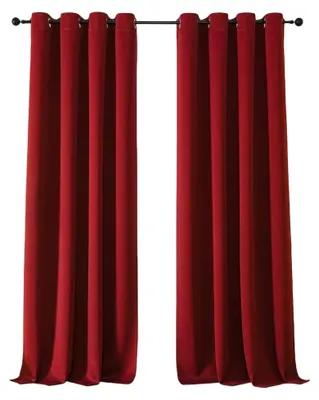 Image de Rideaux occultants thermiques en velours, couleur rouge, lot de 2, dimensions 140 x 245 cm