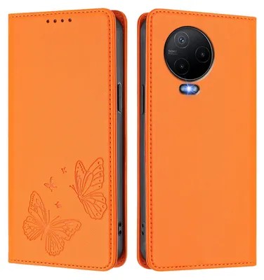 Produktbild von Lederhülle für Infinix Note 12 (2023)/Note 12 Pro 4G, Schmetterling Prägung Leder Brieftasche Schutzhülle mit Ständer Orange