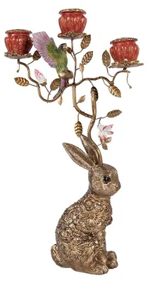 Produktbild von Clayre & Eef Kerzenständer Kaninchen 24x10x47 cm Goldfarbig Kunststoff