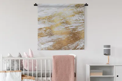 Produktbild von MuchoWow® Wandteppich Wandbehang Marmor - Muster - Gold - Weiß 90x90 cm Tapisserie Dekoration Wandtuch - Wandaufhänger