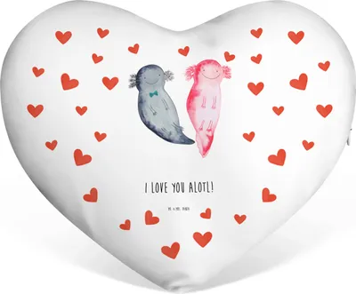 Produktbild von Mr. & Mrs. Panda Sofakissen Axolotl Liebe - Weiß - Geschenk, für Frauen, Mitbringsel, Hochzeitstag, Kissen Herz, Freundin, Freund, Liebeskissen, Kuschelkissen, Dekokissen
