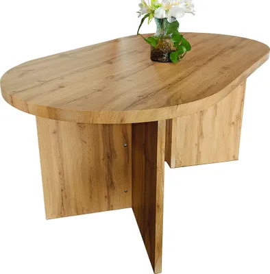 Produktbild von Esstisch 160 x 90 cm Holz Wildeiche-Optik gerade Kante oval V-Gestell OVI