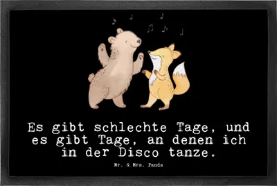 Produktbild von Mr. & Mrs. Panda Gummimatte Bär & Fuchs Disco 50 x 75 cm - Schwarz - Geschenk, Feiern, Clubs, Tanzen, Vorleger, Nachtclub, Fußabstreifer, fußmatte, bodenmatte, Clubbing