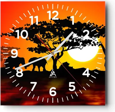 Produktbild von Wanduhr - Quadrat - Glasuhr - Tiere Safari Savanne Giraffe - 30x30cm - Schleichendes Uhrwerk - Lautlos - zum Aufhängen bereit - Dekoration Modern - Wanddekoration aus Glas - C4AC30x30-0539