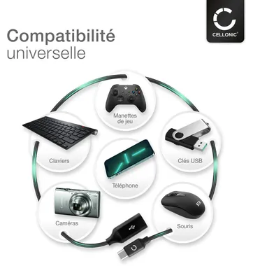 Image de CELLONIC Câble OTG pour smartphone compatible avec Adaptateur OTG USB C Type C Câble USB on the Go PVC noir, brancher périphériques USB