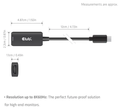 Obrázek produktu pro CLUB3D CAC-2505, 0,12 m, USB typu C, HDMI + USB, Samec, Samice, Černá