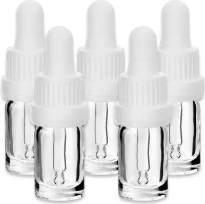 Produktbild von x5 Glasflasche klar 5 ml mit weißer Pipette Probefläschchen leer DIN18