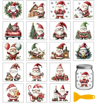 18 Weihnachtswichtel-Transfersticker 9,9x9,1 cm bunt