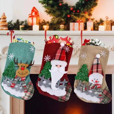 Image de Solidchoice - Lot de 3 chaussettes de Noël pour décoration