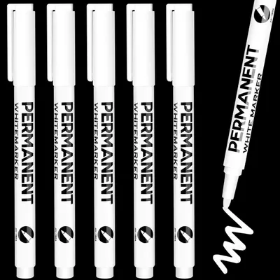 Image de Stylos marqueurs à base d'acrylique, couleur blanche, lot de 5, résistants à l'eau, à séchage rapide, marqueurs permanents pour diverses surfaces