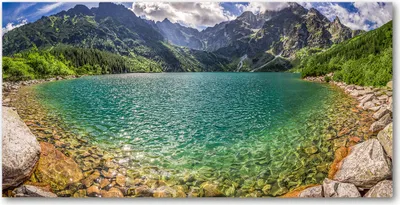 Produktbild von Tulup Glas-Bild -140x70- Wandkunst Dekorative Wand für Küche & Wohnzimmer - Landschaften - See in den Bergen - Mehrfarbig