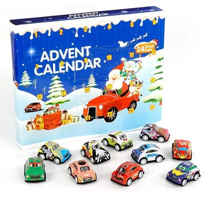 Productafbeelding van Adventskalender met mini-auto's, 24 stuks, trek-terugfunctie, kerst, voor kinderen, in verschillende kleuren