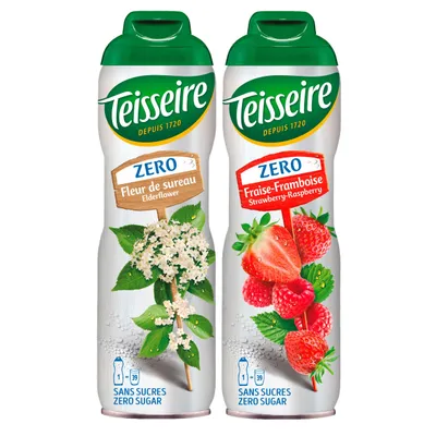 Produktbild von Teisseire Sirup Zero Holunderblüte & Erdeere-Himbeer je 600ml - Für Cocktails