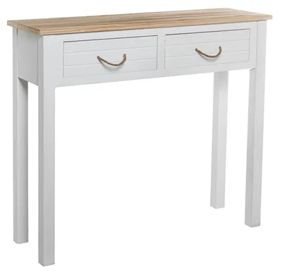 Consoletafel mit 2 Schubladen, MDF, Weiß/Natur, 90x28x81 cm