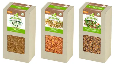 Produktbild von Keimsprossen Archiv - Lieblingssprossen Set (3 Sorten) |  Keimsprossen Sets von FLORTUS, Menge:600 g