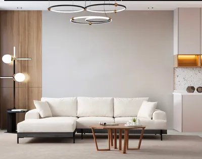 Produktbild von Hanah Home, Ecksofa in Weiß, 170 x 280 cm, Buchenholz & Spanplatte, 100% Polyester, 28 DNS Schaum, 12 cm Metallbeine, abnehmbarer Rückenkissen, modern & bequem.
