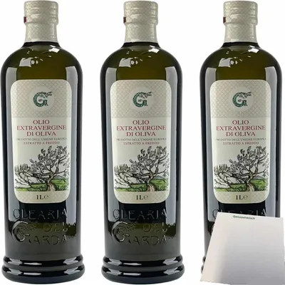 Produktbild von Olearia Del Garda Olivenöl Extra Vergine 3er Pack (3x1000ml Flasche) + usy Block
