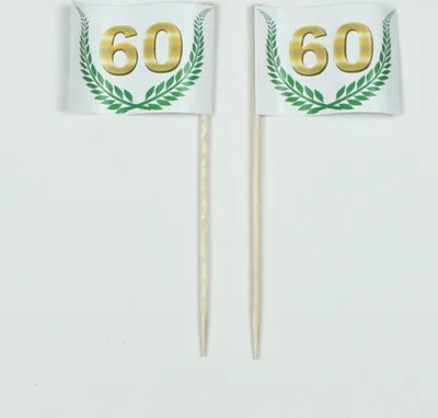 Produktbild von Party-Picker Flagge Jubiläumskranz "60" Jubiläum Papierfähnchen in Spitzenqualität 25 Stück Beutel