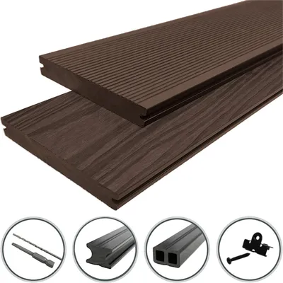 Produktbild von WPC Terrassendielen Komplettbausatz 2,20 m Chocolate braun Massiv 20 mm 2 - 60m²