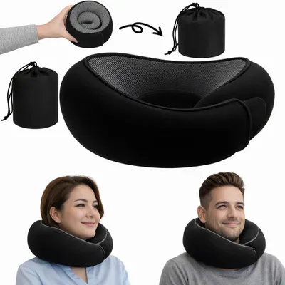 Produktbild von GOODBLESS 360° Nackenkissen aus Memory-Schaum, ergonomisches Reisekissen für Flugzeug, Auto & Zug, verstellbar, mit Aufbewahrungstasche