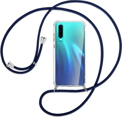 Produktbild von Handykette Backcover-Schutzhülle mit Band (Metall silberfarben) für Huawei P30 - dunkelblau