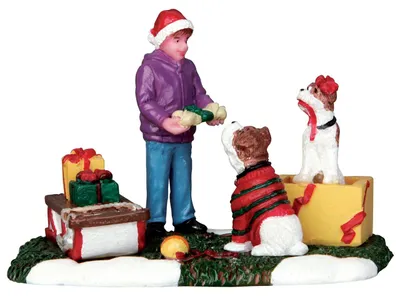 Weihnachtsmann mit Haustieren, Polyresin-Figur, 5,8 cm