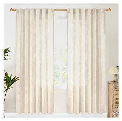 Produktbild von Halbtransparente Leinenvorhänge, 190 cm lang, für Wohnzimmer, Boho, cremefarben, lichtfilternd, Fenstervorhänge, strukturiert, mit Stangentasche, Rücklasche für Esszimmer, Schlafzimmer, 2 Stück