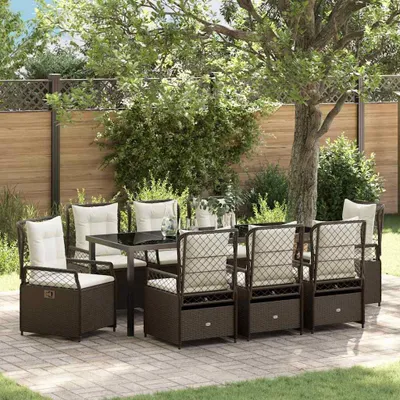 Image de Mobilier d'extérieur exclusif - Ensemble de jardin comprenant 9 pièces, en rotin synthétique marron