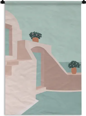 Produktbild von MuchoWow® Wandteppich Wandbehang Haus - Sommer - Pastell 90x135 cm Tapisserie Dekoration Wandtuch - Baumwolle - Wandskulptur