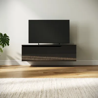 Produktbild von SONNI TV-Schrank Schwarz Hochglanz 100 x 35 x 30cm Ausgestattet mit RGB-Lichtleiste und Aufbewahrungsschrank Wandmontage möglich