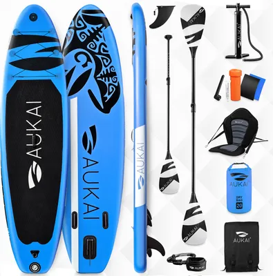 Produktbild von Aukai® Stand Up Paddle Board 320cm "Ocean" 2in1 mit Kajak Sitz SUP Surfboard aufblasbar + Paddel Surfbrett Paddling Paddelboard - blau