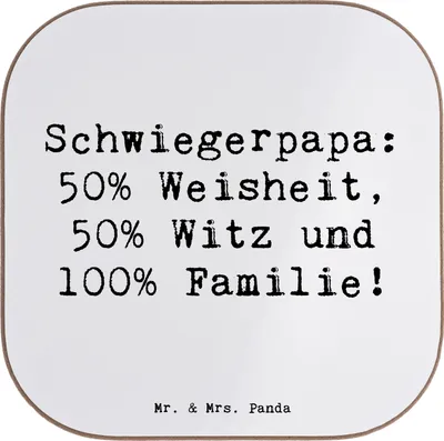 Produktbild von Mr. & Mrs. Panda PErsonalisierte Bierdeckel Schwiegerpapa Weisheit - Weiß - Geschenk, Herzlichkeit, Untersetzer, Familienleben, Humor, Personalisiert, bedruckt, Liebe