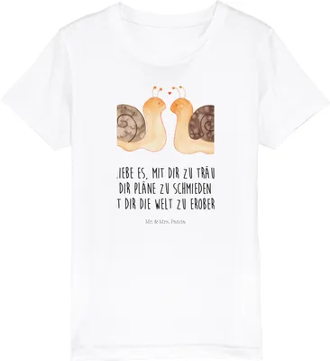 Produktbild von Mr. & Mrs. Panda Kindershirt Schnecken Liebe 9-11 Jahre (134/146) - Weiß - Geschenk, T-Shirt Jungen, Zukunft, Kleinkinder, Gemeinsam, Organic Kinder, Teenager, für, Ehe