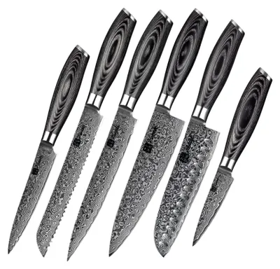 6-teiliges Damaststahl-Messer-Set, japanischer Stil, 67 Lagen