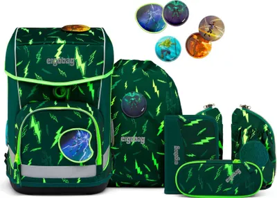 Produktbild von ergobag Schulranzen Cubo Light Lumi-Edition Schoolbag Set 6-teilig Bärtastisch dunkelgrün