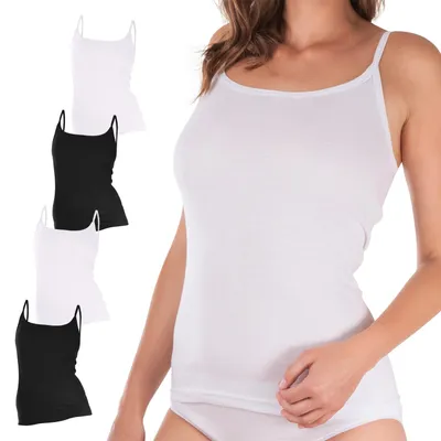 Produktbild von Celodoro Damen Spaghetti-Top (4 Stück) Feinripp Unterhemd - Schwarz-Weiss 44-46