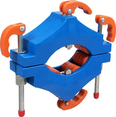 A blue and orange glass bottle cutter tool.