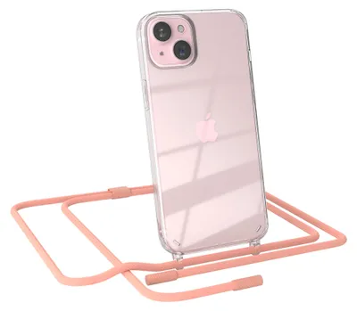 Produktbild von EAZY CASE Handykette für Apple iPhone 15 Plus, Clear Case aus Silikon, mit Umhängeband, abnehmbare Endstücke, Handyband in Rosa
