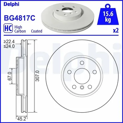 Produktbild von 2x DELPHI Bremsscheibe BG4817C für BMW X1 (F48) 2 Active Tourer (F45) X2 (F39)