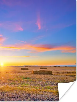 Produktbild von MuchoWow® Poster Stroh - Sonne - Himmel - Landschaft 90x120 cm - Wohnzimmer