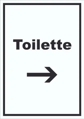 Produktbild von Toilette Schild mit Text und Richtungspfeil rechts Klo WC hochkant A5 Rückseite selbstklebend