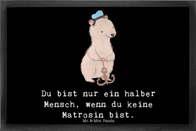 Produktbild von Mr. & Mrs. Panda Schmutzfangmatte Matrosin Herz 40 x 60 cm - Schwarz - Geschenk, Gummimatte, fußmatte, Fussmatte, Spruch, Lustig, Schmutzmatte, Schuhabstreifer, Seeleute