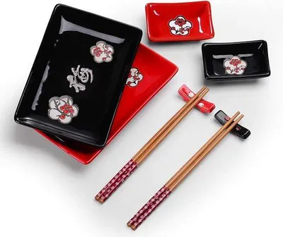 Productafbeelding van Famanu Sushi-set, 8-delig - Rood en zwart